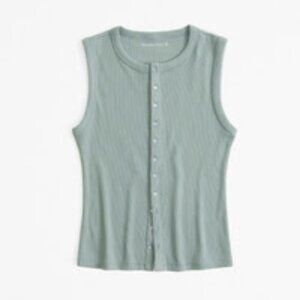 Abercrombie & Fitch Sage Women's Rib Crew Button-Up Top NWT